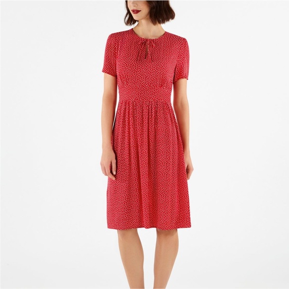 Cath Kidston Tea Dress Red & White Polka Dot Print knee length viscose - Picture 1 of 6